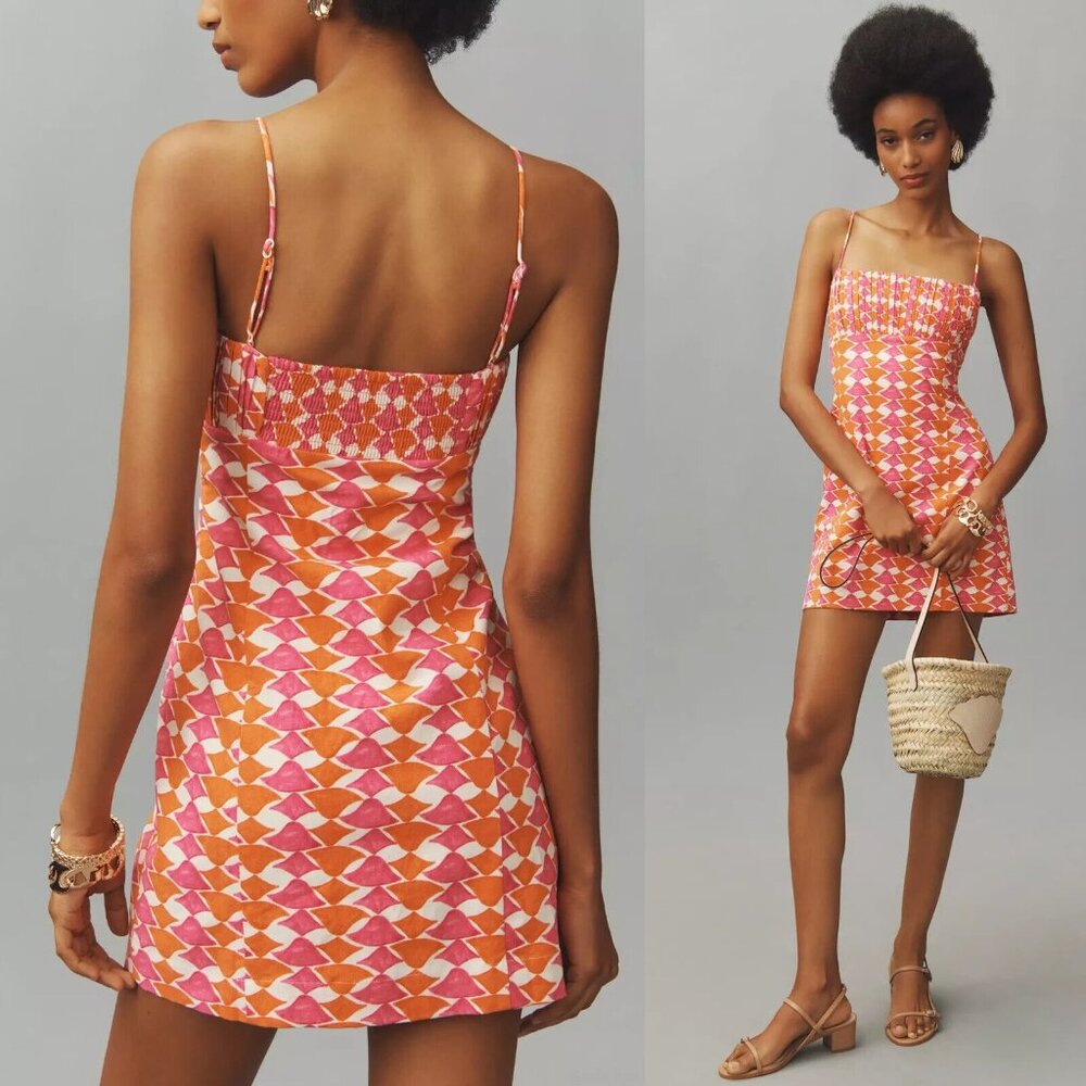 Anthropologie Pink and Orange Geometric Mini Dress